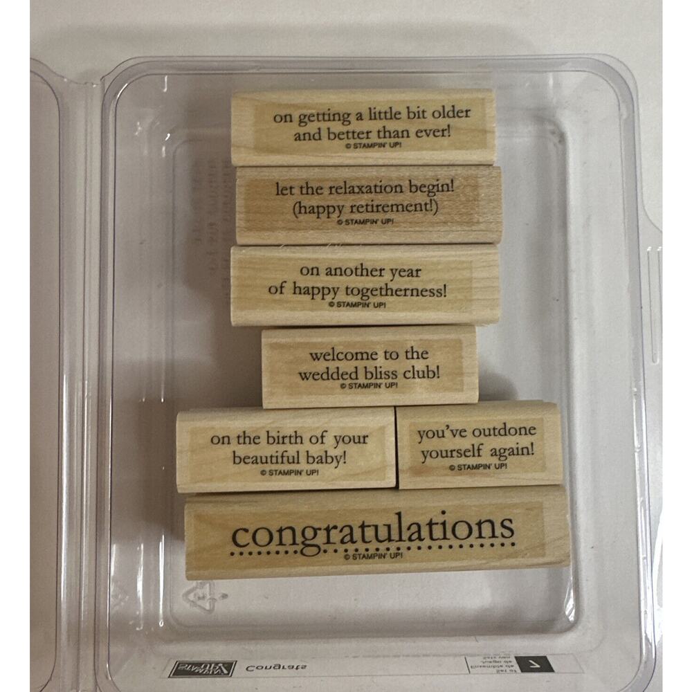 Stampin Up Congrats Wood Stamp Set of 7 Congratulations Happy Postitive Thoughts